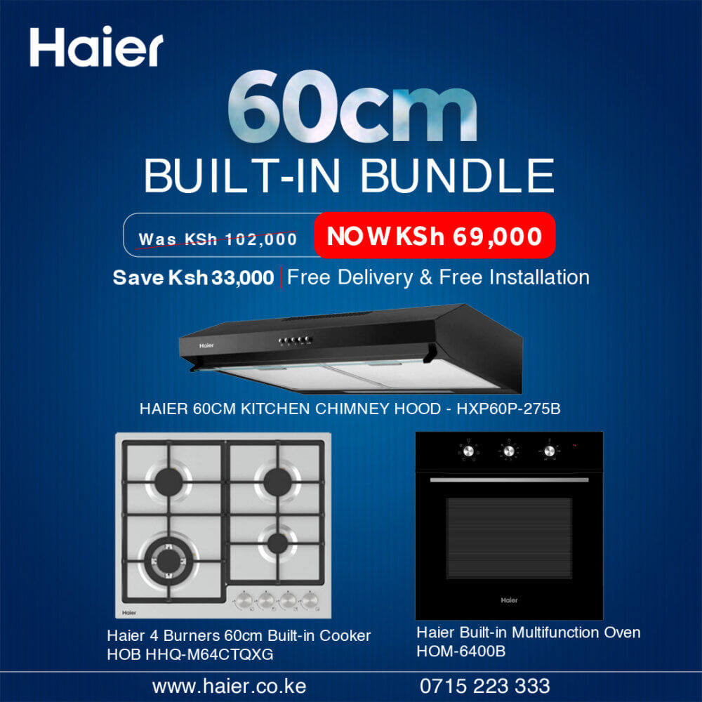 Haier 60cm built-in bundle - chimney hood, gas hob, and oven