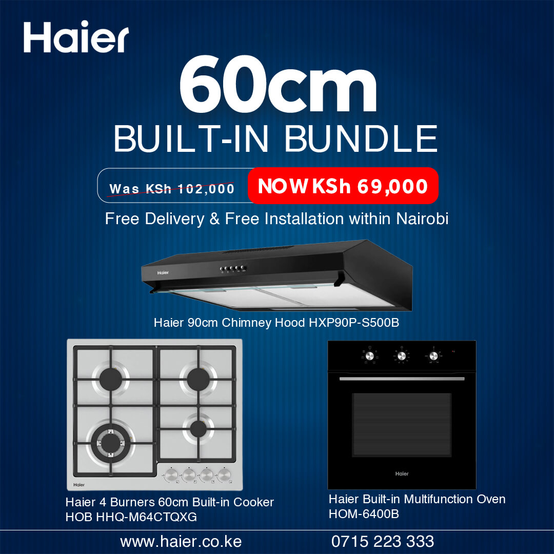 Haier 60cm built-in bundle - chimney hood, gas hob, and oven