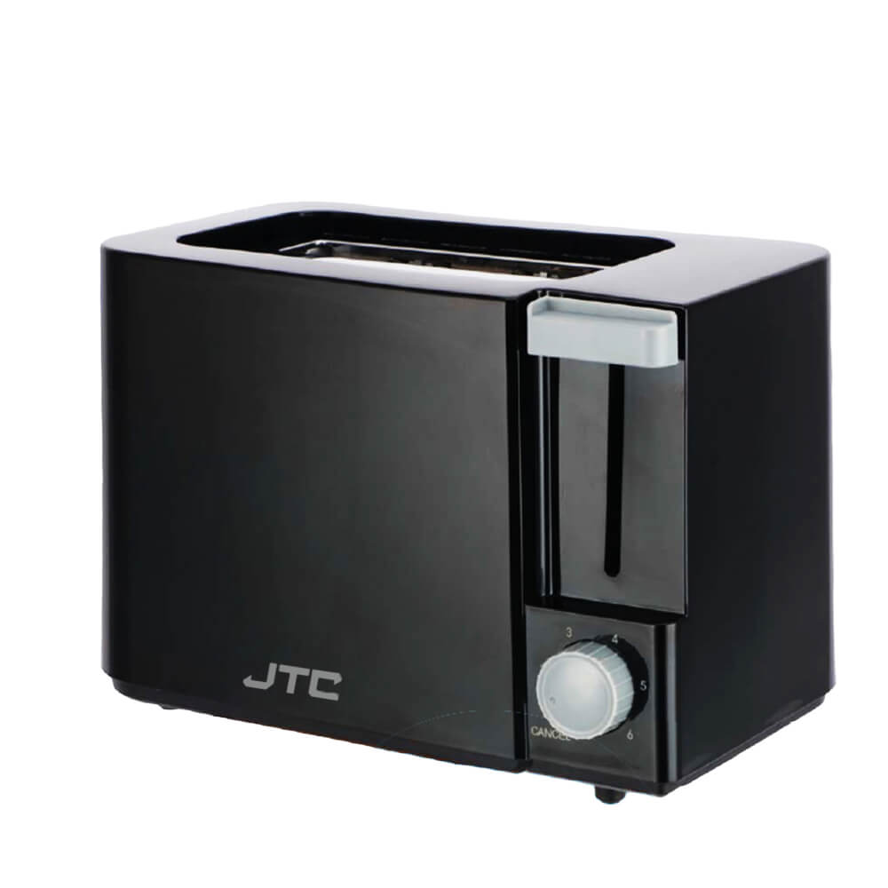 JTC TA01115-GS black 2-slice toaster with short slots, browning control dial, cancel button, and compact design