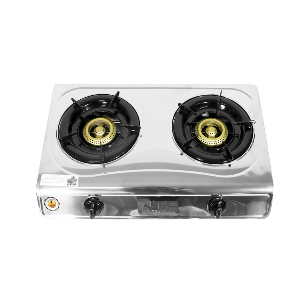 JTC 2 Burner Gas Stove GSSP-2GB072 - Silver Stainless Steel Tabletop Gas Cooker
