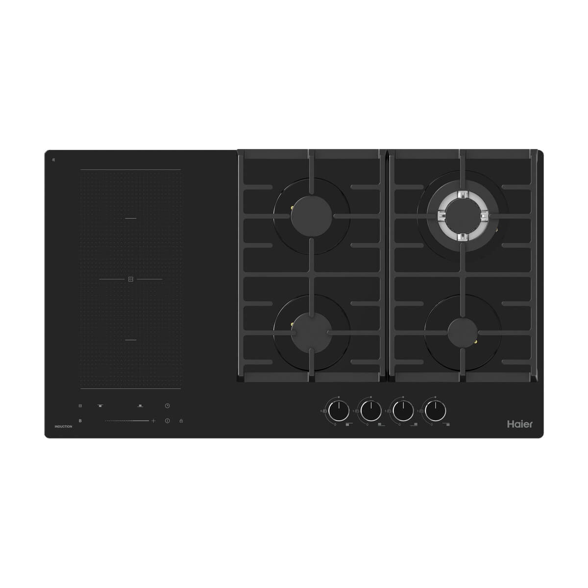 Haier 90cm built-in gas and induction hob, black tempered glass - HOD-900MGB